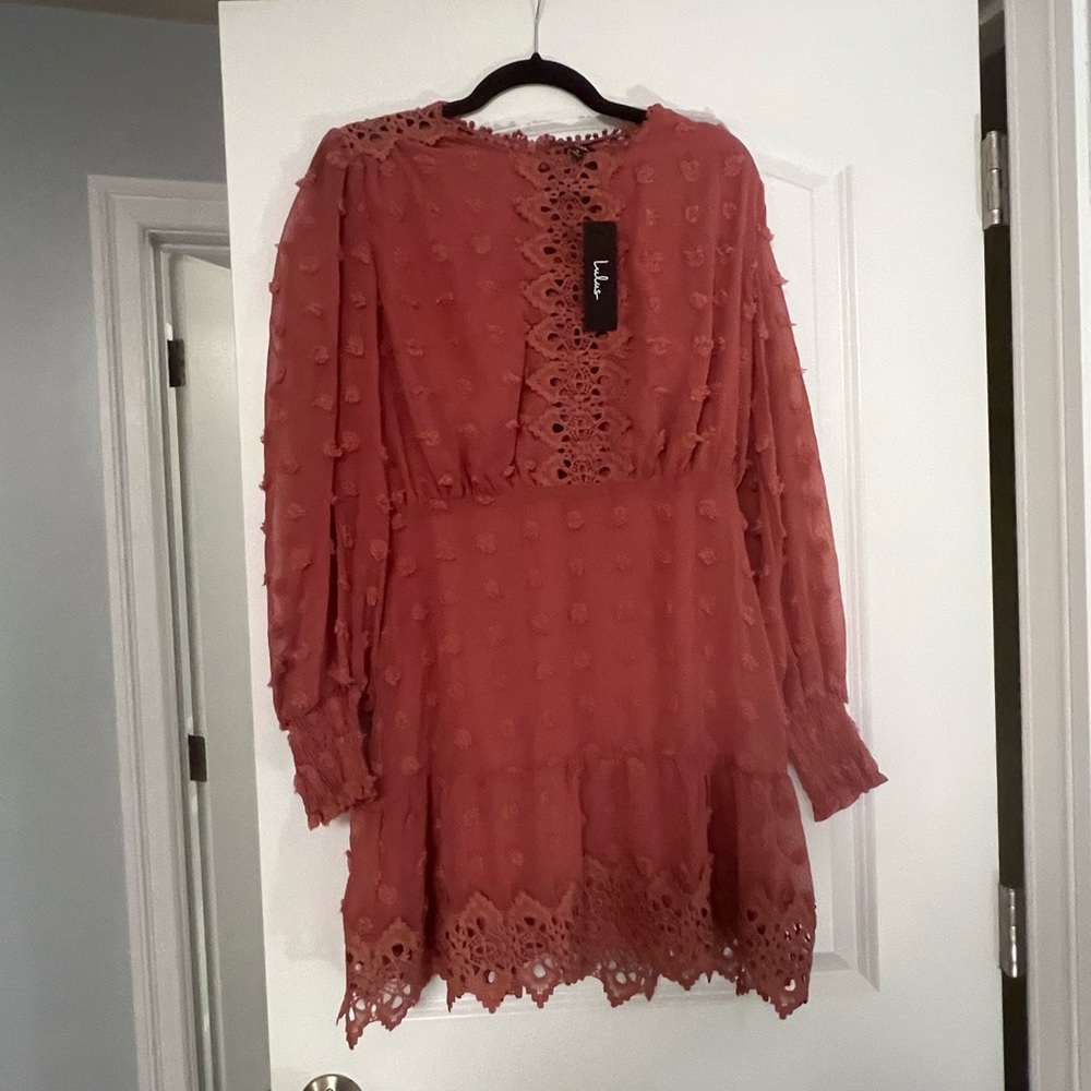 Lulu's Terracotta Lace Detail Dress